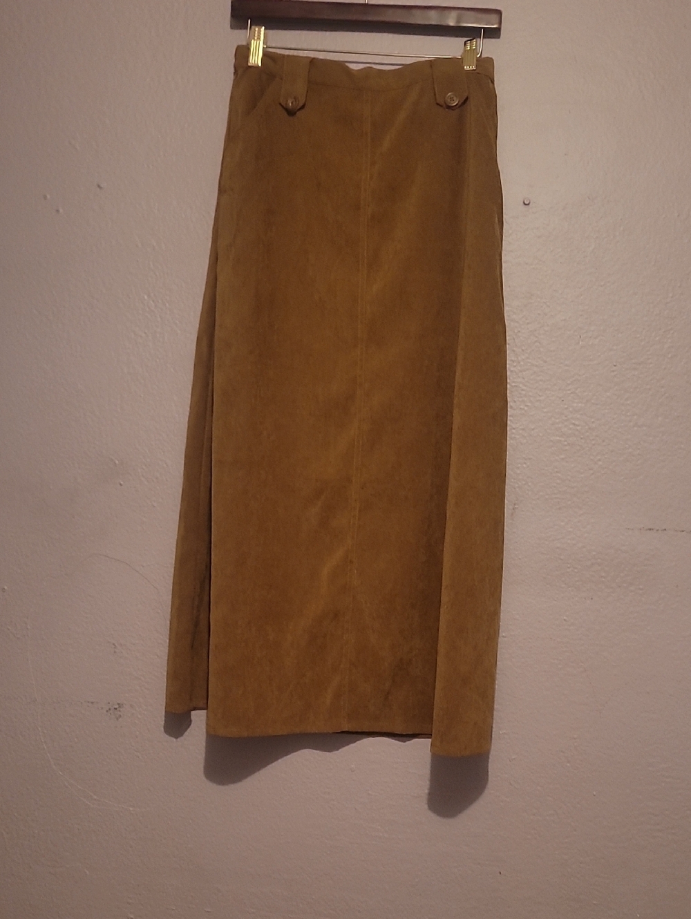 Chadwicks Tan Suede Midi Skirt with Button-Accent Waist